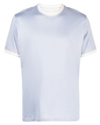 T-shirt à col rond à rayures horizontales bleu clair Eleventy