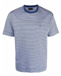 T-shirt à col rond à rayures horizontales bleu clair Emporio Armani