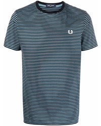 T-shirt à col rond à rayures horizontales bleu clair Fred Perry