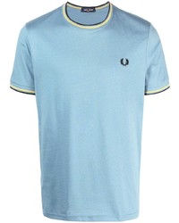 T-shirt à col rond à rayures horizontales bleu clair Fred Perry