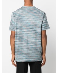 T-shirt à col rond à rayures horizontales bleu clair Missoni