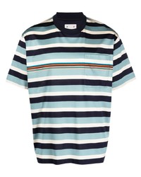 T-shirt à col rond à rayures horizontales bleu clair Pop Trading Company