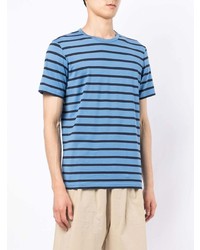 T-shirt à col rond à rayures horizontales bleu clair Sunspel