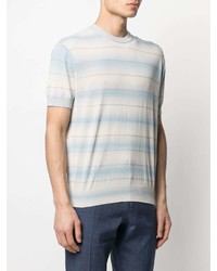 T-shirt à col rond à rayures horizontales bleu clair Z Zegna