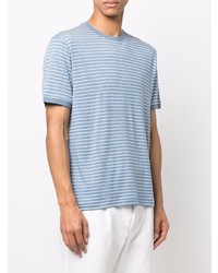 T-shirt à col rond à rayures horizontales bleu clair Eleventy
