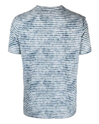 T-shirt à col rond à rayures horizontales bleu clair Majestic Filatures