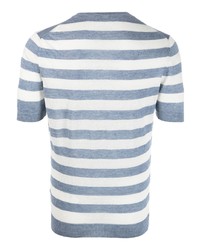 T-shirt à col rond à rayures horizontales bleu clair Barba