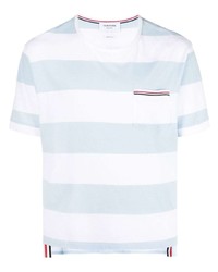 T-shirt à col rond à rayures horizontales bleu clair Thom Browne