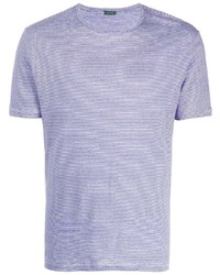 T-shirt à col rond à rayures horizontales bleu clair Zanone