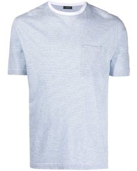 T-shirt à col rond à rayures horizontales bleu clair Zanone