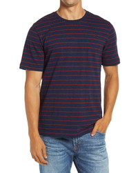 T-shirt à col rond à rayures horizontales bleu et rouge