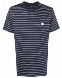 T-shirt à col rond à rayures horizontales bleu marine et blanc A.P.C.