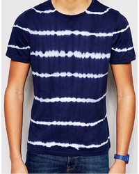 T-shirt à col rond à rayures horizontales bleu marine et blanc