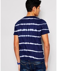 T-shirt à col rond à rayures horizontales bleu marine et blanc