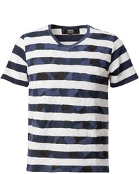 T-shirt à col rond à rayures horizontales bleu marine et blanc Anrealage
