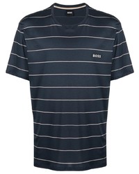 T-shirt à col rond à rayures horizontales bleu marine et blanc BOSS