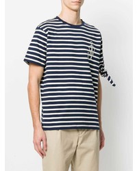 T-shirt à col rond à rayures horizontales bleu marine et blanc JW Anderson