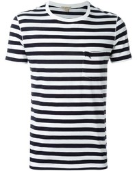 T-shirt à col rond à rayures horizontales bleu marine et blanc Burberry
