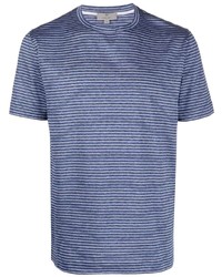 T-shirt à col rond à rayures horizontales bleu marine et blanc Canali