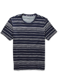 T-shirt à col rond à rayures horizontales bleu marine et blanc Club Monaco