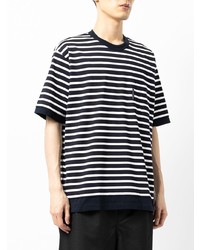 T-shirt à col rond à rayures horizontales bleu marine et blanc Comme des Garcons Homme