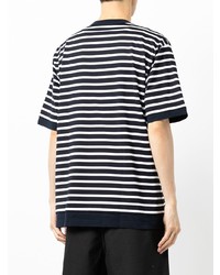 T-shirt à col rond à rayures horizontales bleu marine et blanc Comme des Garcons Homme