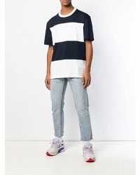 T-shirt à col rond à rayures horizontales bleu marine et blanc Calvin Klein