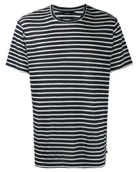 T-shirt à col rond à rayures horizontales bleu marine et blanc J. Lindeberg