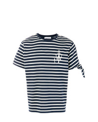 T-shirt à col rond à rayures horizontales bleu marine et blanc JW Anderson