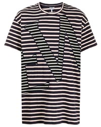 T-shirt à col rond à rayures horizontales bleu marine et blanc Loewe