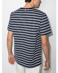 T-shirt à col rond à rayures horizontales bleu marine et blanc Thom Browne