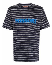 T-shirt à col rond à rayures horizontales bleu marine et blanc Missoni