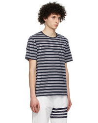 T-shirt à col rond à rayures horizontales bleu marine et blanc Thom Browne