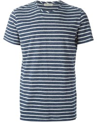 T-shirt à col rond à rayures horizontales bleu marine et blanc Oliver Spencer