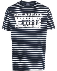 T-shirt à col rond à rayures horizontales bleu marine et blanc Paul & Shark