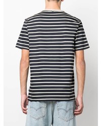 T-shirt à col rond à rayures horizontales bleu marine et blanc BOSS