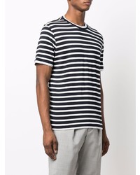T-shirt à col rond à rayures horizontales bleu marine et blanc Eleventy