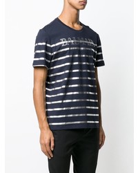 T-shirt à col rond à rayures horizontales bleu marine et blanc Balmain