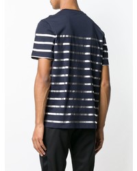 T-shirt à col rond à rayures horizontales bleu marine et blanc Balmain