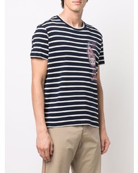 T-shirt à col rond à rayures horizontales bleu marine et blanc Etro
