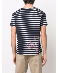 T-shirt à col rond à rayures horizontales bleu marine et blanc Etro