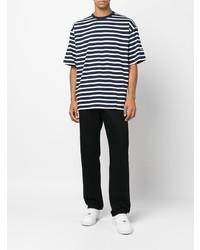 T-shirt à col rond à rayures horizontales bleu marine et blanc Philippe Model Paris