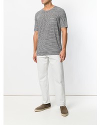 T-shirt à col rond à rayures horizontales bleu marine et blanc Massimo Alba