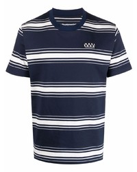 T-shirt à col rond à rayures horizontales bleu marine et blanc White Mountaineering