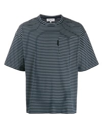 T-shirt à col rond à rayures horizontales bleu marine et blanc YMC