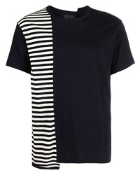 T-shirt à col rond à rayures horizontales bleu marine et blanc Yohji Yamamoto