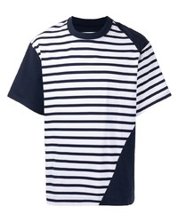 T-shirt à col rond à rayures horizontales bleu marine et blanc Yoshiokubo