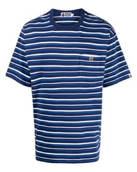 T-shirt à col rond à rayures horizontales bleu marine A Bathing Ape