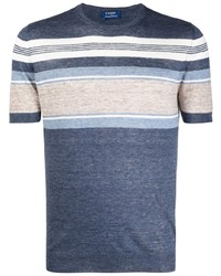 T-shirt à col rond à rayures horizontales bleu marine Barba