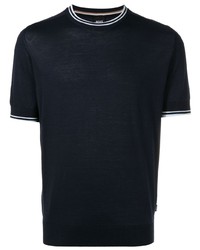T-shirt à col rond à rayures horizontales bleu marine BOSS